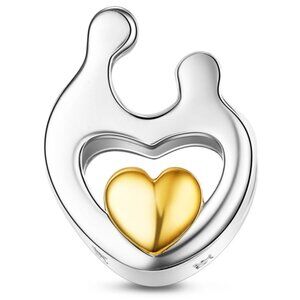 925 Sterling Silver Stamped Hand in Hand Heart Charm European Bead Fits Pandora